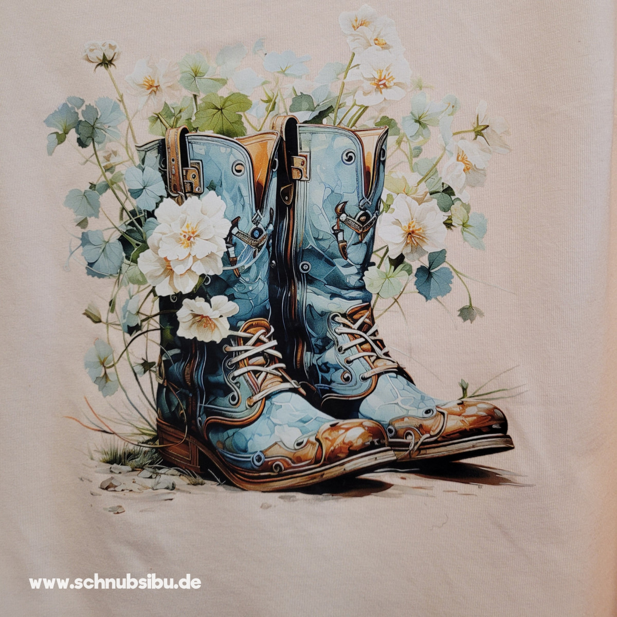 Bügelbild Flower Boots türkis